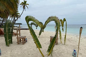 Paisaje tropical con palmeras y playa en Isla Pelícano, Guna Yala.